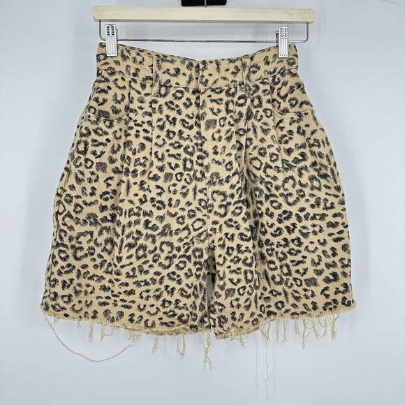 Free People Dogtown Cut Off Shorts 25 Raw Hem High Rise Cheetah Baggy 90s Boho - Picture 2 of 10